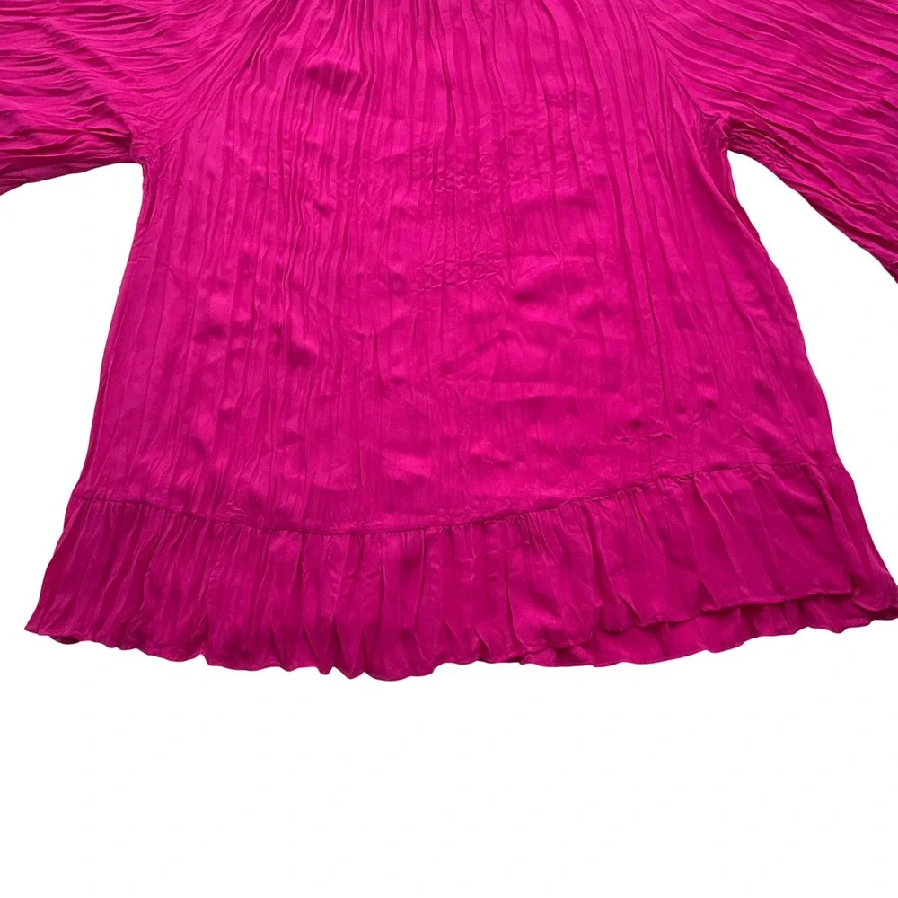 Catherines Peasant Top Womens 2X Magenta Crinkle Eyelet Lace Boho Blouse